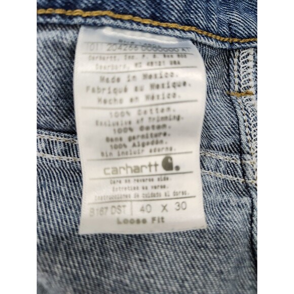 Carhartt Jeans Mens 40x30 Actual 28L Blue Denim Straight Leg Relaxed Fit Work - Picture 5 of 10
